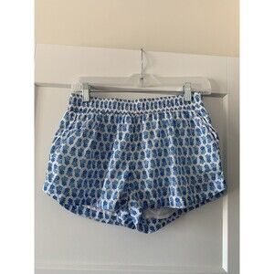 Vineyard Vines Women' Shorts Small Light Blue/White Pleated Cotton Casual Beach